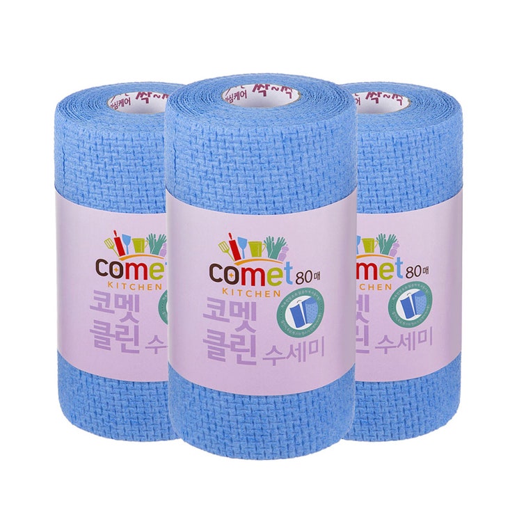  쿠팡 브랜드  코멧 키친 클린 일회용 수세미 롤타입 80매 단일 색상 3롤