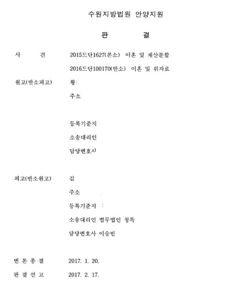  이혼 재산분할 및 위자료 방어 승소 사례