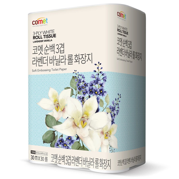  [가성비] 코멧 순백 3겹 라벤더 바닐라 롤화장지 30m 30롤 1개