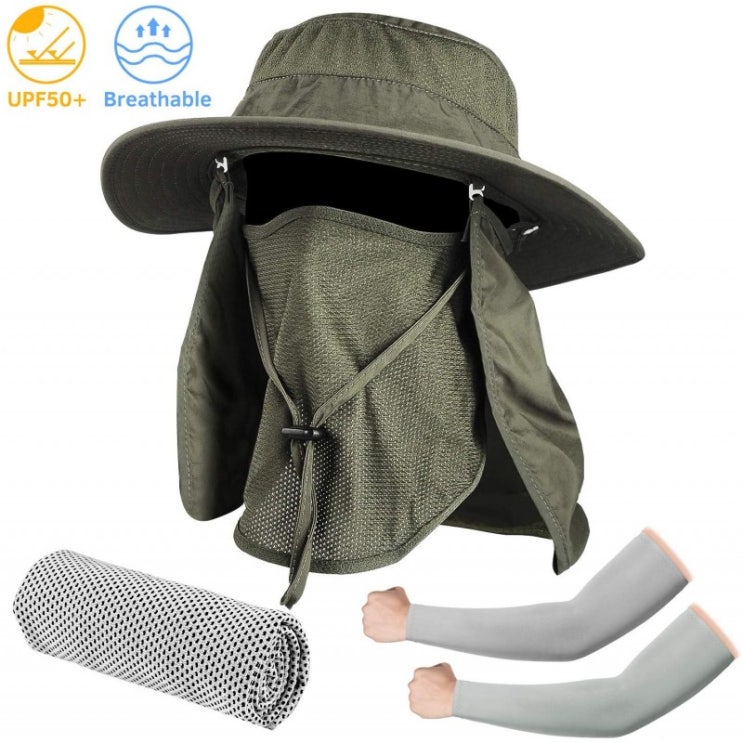 [코로나마스크 후기] Seektop 낚시 모자 남성 여성 UPF 50 보호 야외 태양 하이킹 모자 이동식 목 플랩 및 얼굴 커버 마스크  정말 정말 좋네요!