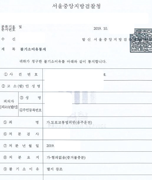  음주운전 증거불충분 무혐의 처분 사례