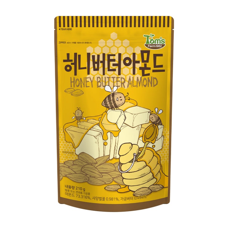  <핫딜><핫딜>가성비가 좋은 탐스팜 허니버터 아몬드, 210g, 1개 들여가세요~~