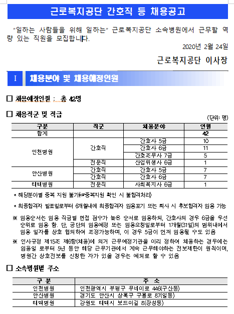  [채용][근로복지공단] 간호직 등 직원 채용공고
