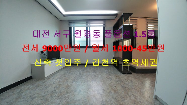  대전 서구 월평동 갑천역 인근에 있는 초역세권 !! 신축 첫입주 풀옵션 1.5룸 (투룸식 원룸) 전세 월세 모두 가능한 매물입니다 ^^