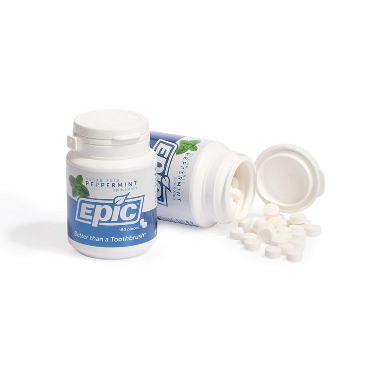   Epic Dental 100 자일리톨 청량 브레스 민트 박하 맛 180개 계수 병 2팩 상세설명참조