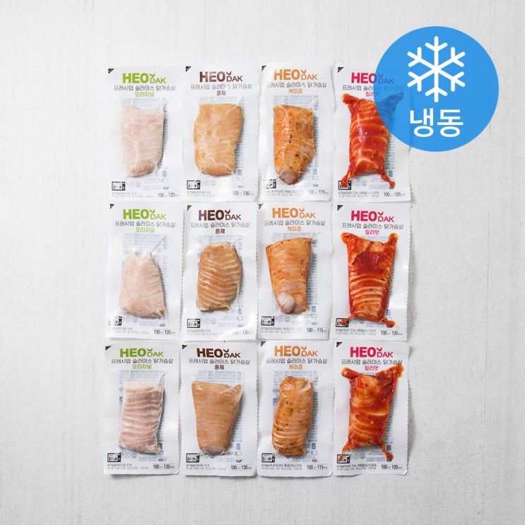  허닭 프레시업 슬라이스 닭가슴살 오리지널 100g x 3개  칠리맛 100g x 3개  케이준 100g x 3개  훈제 100g x 3개