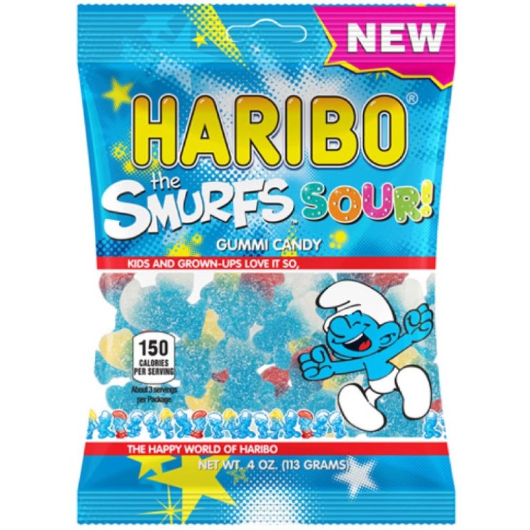   Haribo 하리보 뉴 하리보 스머프 사우어 구미 캔디 113 g 상세페이지참조 113g