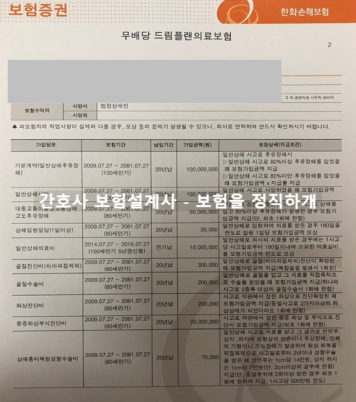  한화손해보험 드림플랜의료보험 질문 있어요