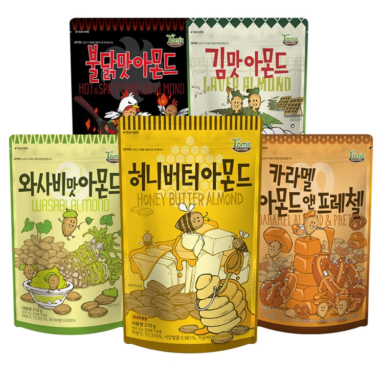  [뜨는상품][핫한상품]탐스팜 아몬드 인피니티세트 허니버터 210g + 와사비맛 210g + 불닭맛 210g + 김맛 210g + 카라멜아몬드앤프레첼 210g, 1세트 제품을 소개합니다!!