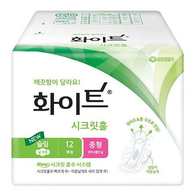 디자인그룹 티에스 잇템 화이트 시크릿홀 중 슬림 날개형 12개입 날개형생리대 1