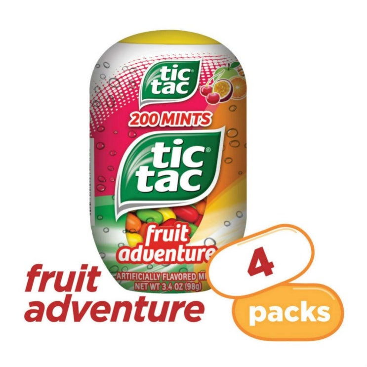  Tic Tac 신선한 호흡 민트 과일 어드벤쳐 34oz 병팩 4개 상세설명참조