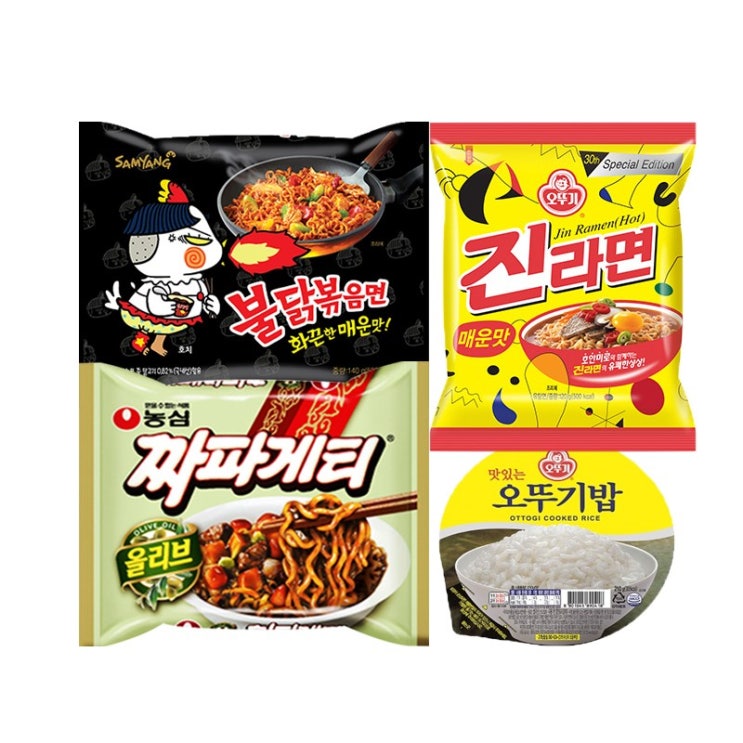  특가 제품 TasteBucket 농심 짜파게티 낱개 3입삼양 불닭볶음면 3입오뚜기 진라면 매운맛 3입짬짜면 용기오뚜기밥 3입 1개 확인해볼까요?