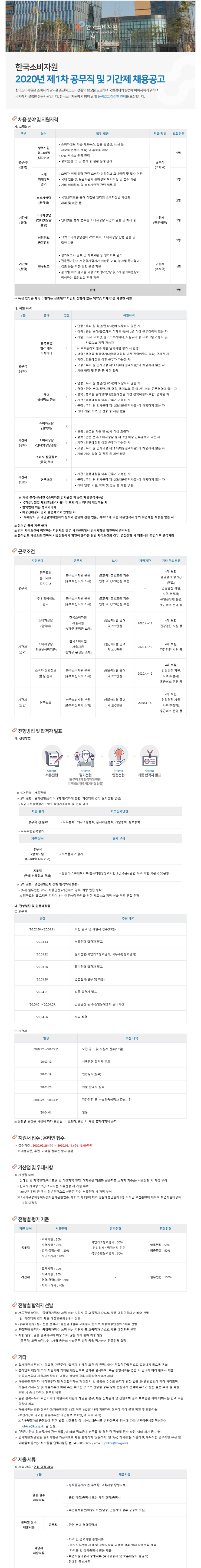  [채용][한국소비자원] 2020년 제1차 공무직 및 기간제근로자 채용 공고