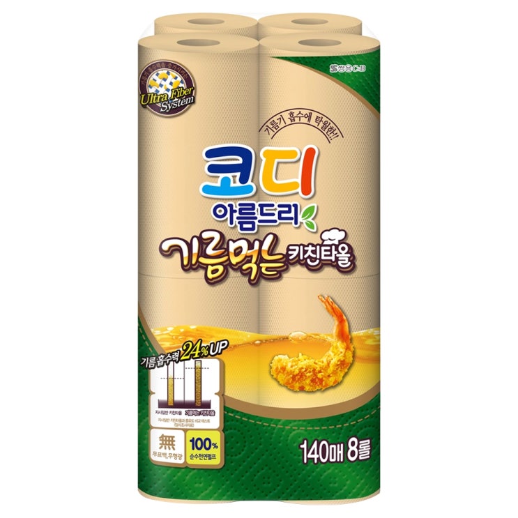  코디 아름드리 기름먹는 천연펄프 키친타올 140매 8롤 1팩