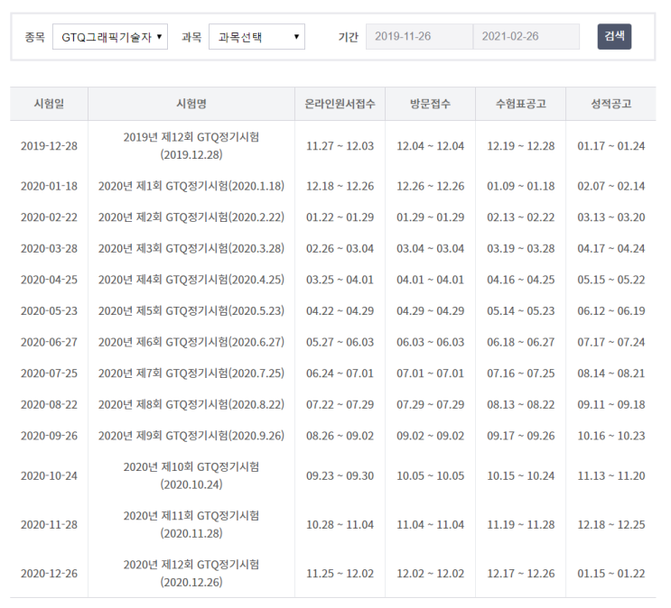  [GTQ 포토샵] 정보 및 코로나로 인한 시험일정 변경