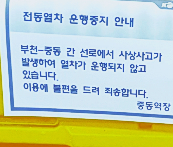  1호선 열차 지연 사상사고 발생.. 