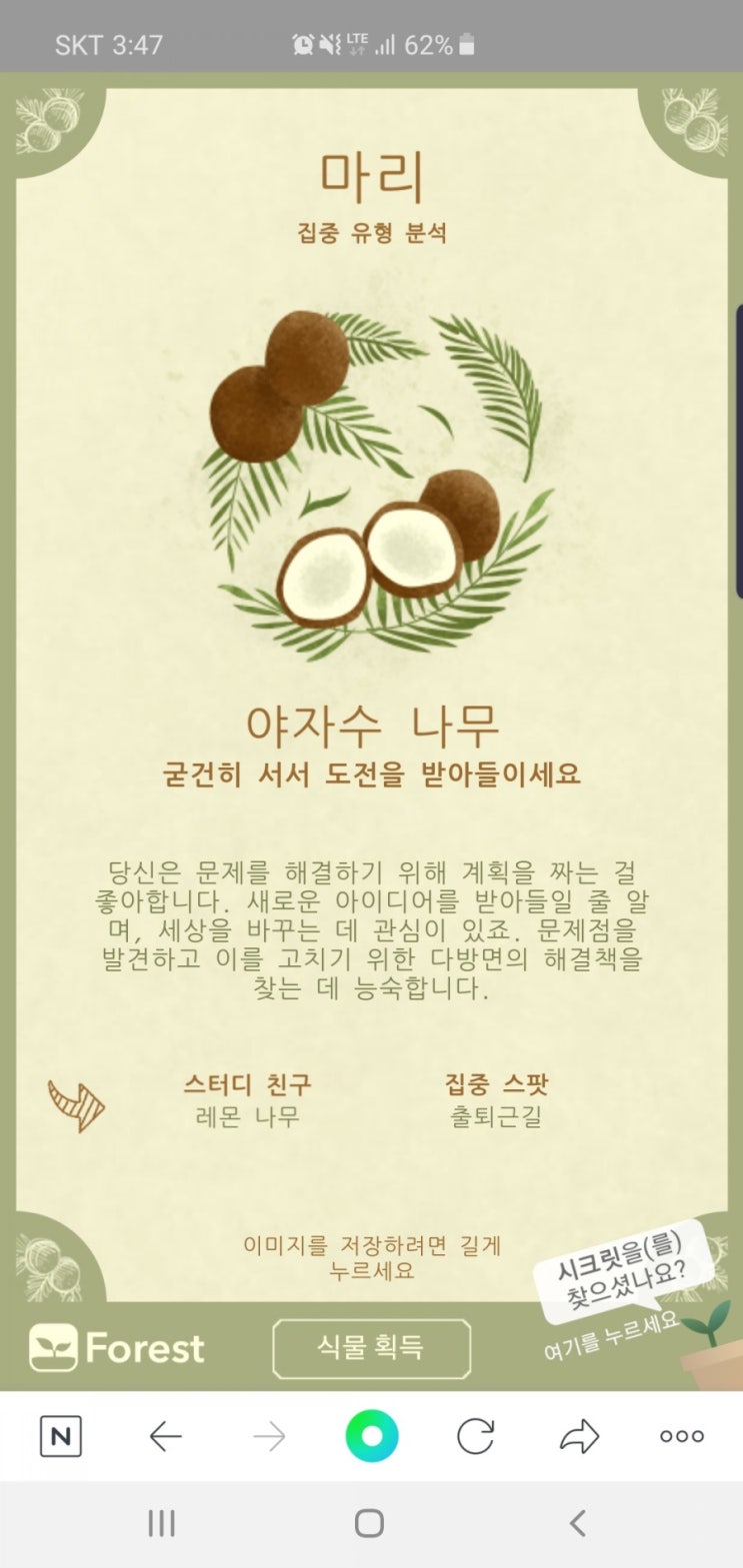  포레스트 집중유형분석 테스트