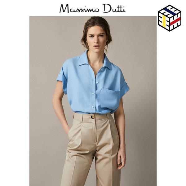  선별 3종  마시모두띠관련 -여성 봄 청 데님 셔츠 마시모 Dutti 여자의 주머니 장식적인 순수한