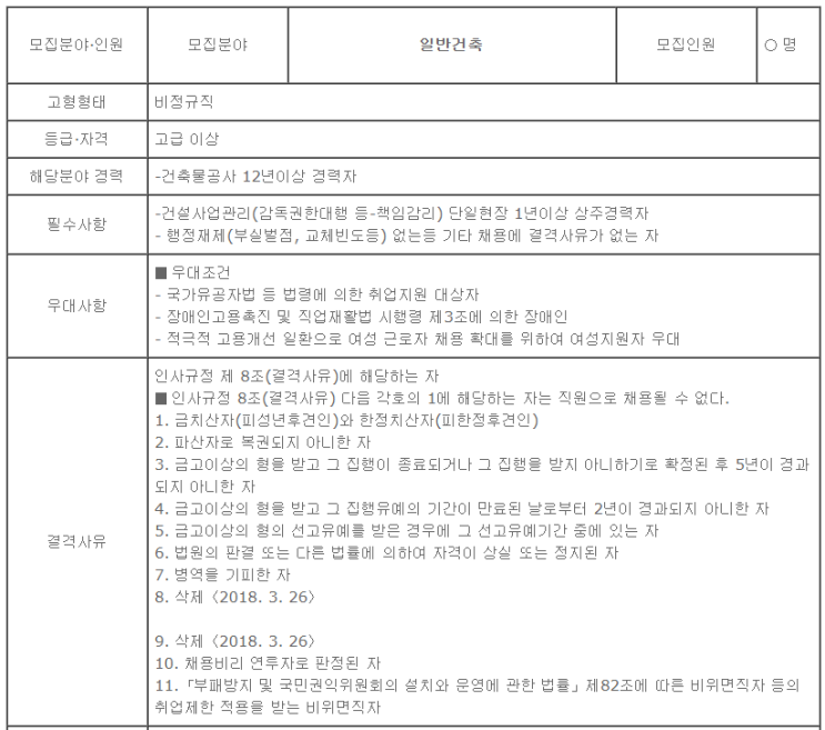  [채용][(주)한국건설관리공사] 건설사업관리분야별기술인(일반건축)