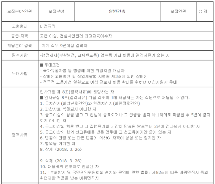  [채용][(주)한국건설관리공사] 건설사업관리분야별기술인(기계)