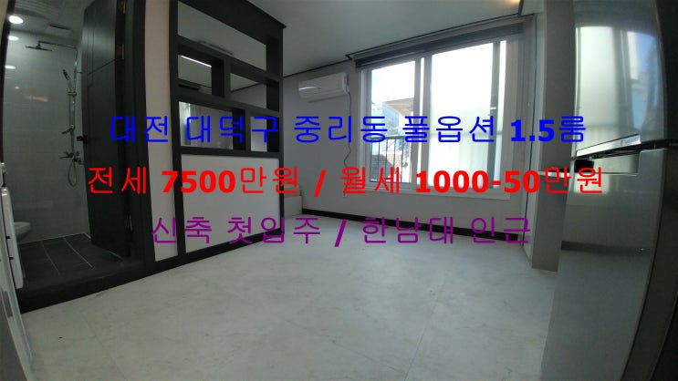  대전 대덕구 중리동 한남대 인근에 있는 신축 첫입주 풀옵션 1.5룸 (투룸식 원룸) 전세 월세 모두 가능한 매물입니다 ~!
