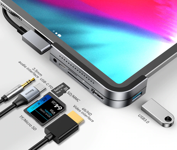  아이패드 프로 & 아이폰 사진, 음악 옮기는 법 도킹스테이션 6 in 1 USB C HUB