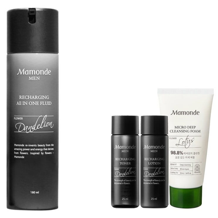  <핫딜><핫딜>가성비가 좋은 마몽드 맨 리차징 올인원 플루이드 180ml + 맨 3종 기초케어화장품, 1세트 들여가세요~~