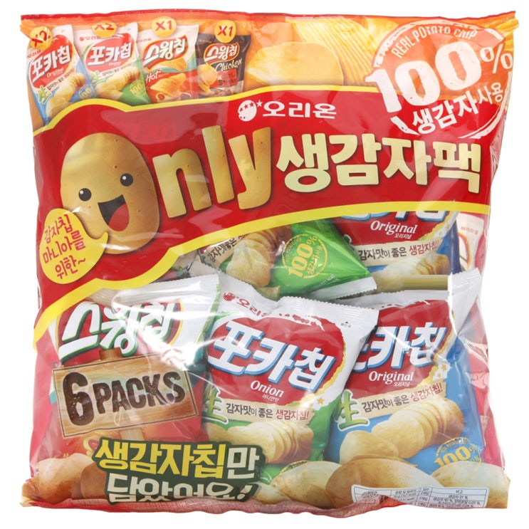  오리온 온리 생감자팩 세트 포카칩 오리지널 30g x 2p  포카칩 어니언맛 30g x 2p  스윙칩 볶음고추장맛 30g  스윙칩 간장치