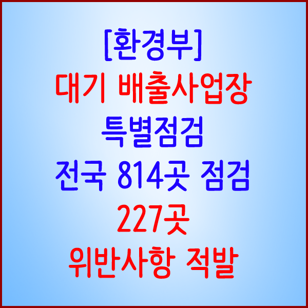  [환경부] 대기 배출사업장 특별점검 하여 227곳 위반사항 적발(미세먼지, 계절관리제)