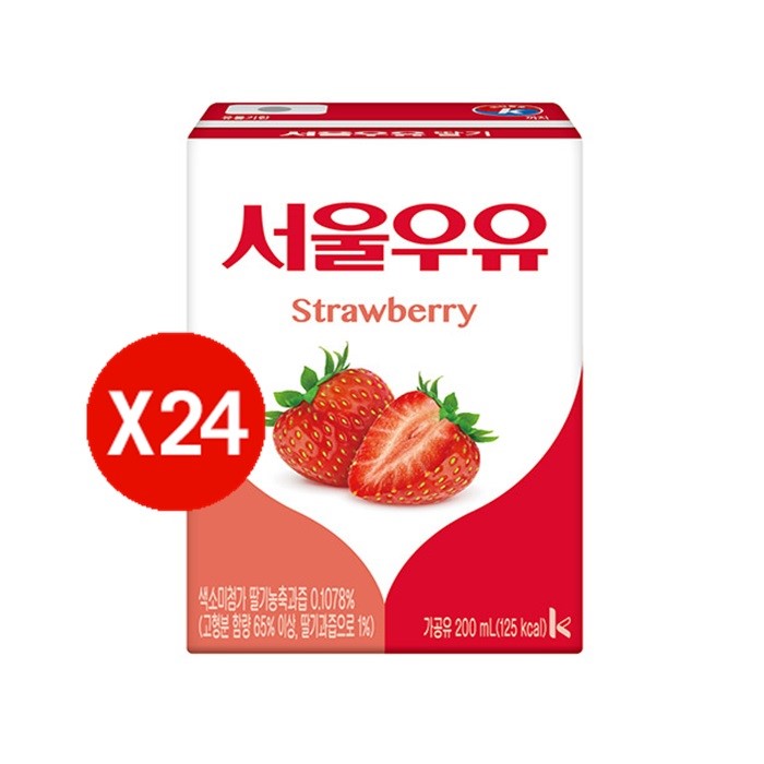 서울우유 NC02 멸균우유 딸기 200ml 24개입 딸기우유