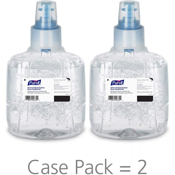  [국내 최저가]PURELL 어드밴스드 그린 인증 손 소독제 젤 PURELL LTX 터치 프리 디스펜서 용 1200mL 소독제 리필 (2, 1