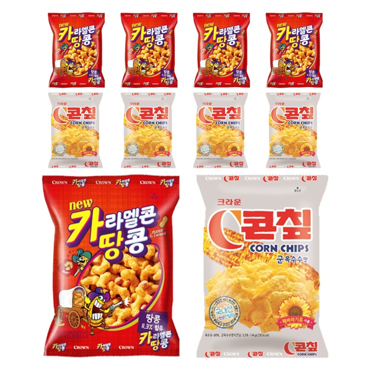 크라운 C콘칲 과자 44g x 5p  카라멜콘땅콩 46g x 5p 1세트