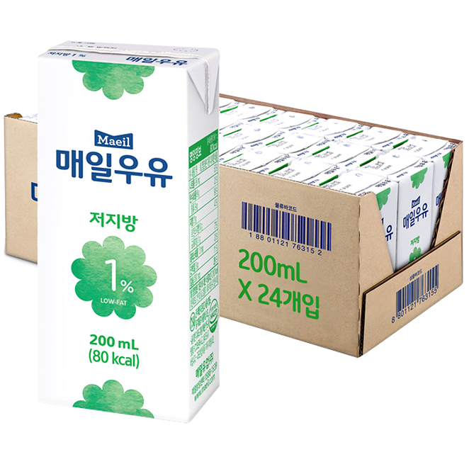  매일유업 저지방 1 멸균 우유 200ml 24팩