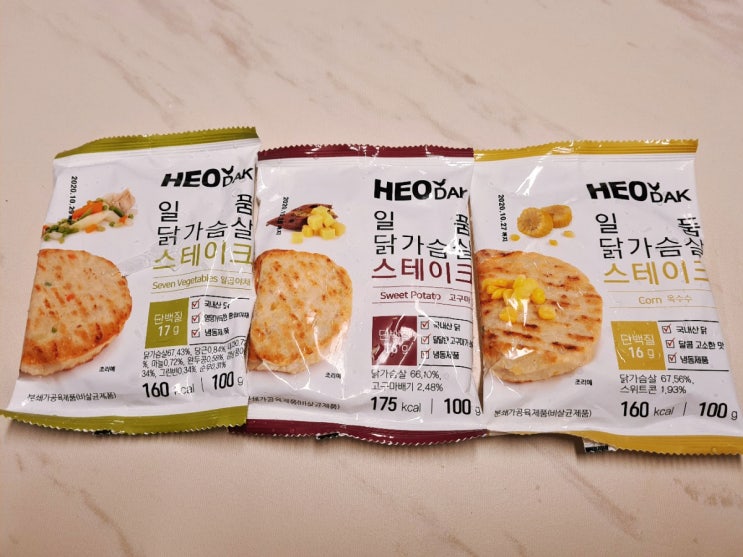  허닭 일품 닭가슴살 스테이크 / 신제품 3종 (일곱야채, 고구마, 옥수수) 후기
