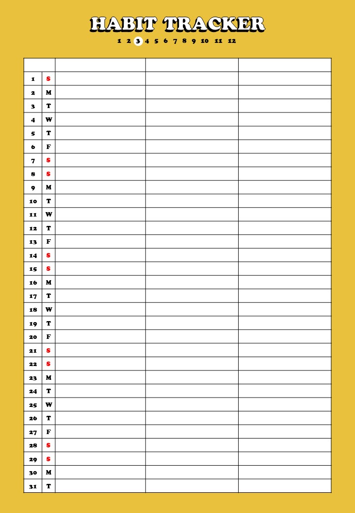 3월 레트로 Habit tracker 속지/양식 무료공유
