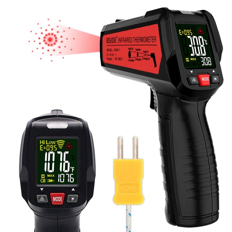※ [신진몰] BSIDE Non-contact Infrared Thermometer IR Laser Temperature Gun 비접촉식 적외선 온도계 레이저 온도 건 조절 가능한 방사율 컬러 LCD 식품 냉장고 주방 자동 조리용 K형 열전대가 포함, 1개_54 [내가 선택한 이유]