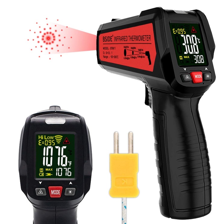  ※ [신진몰] BSIDE Non-contact Infrared Thermometer IR Laser Temperature Gun 비접촉식 적외선 온도계 레이저 온도 건 조절 가능한 방사율 컬러 LCD 식품 냉장고 주방 자동 조리용 K형 열전대가 포함, 1개_54 [내가 선택한 이유]