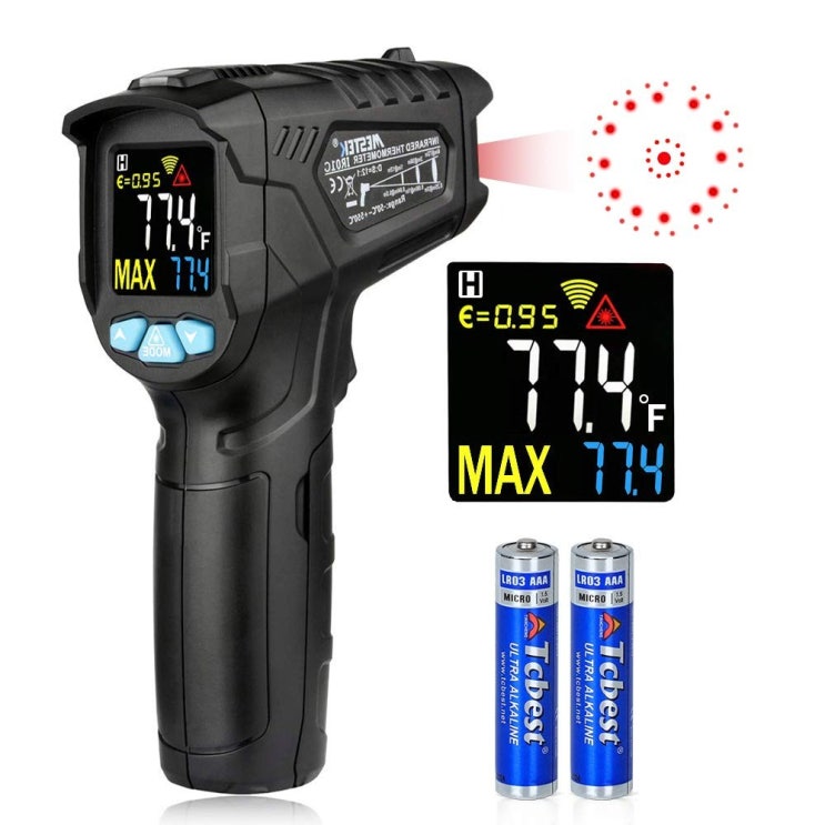   [신진몰] BWilkon Digital Laser Infrared IR Temperature Gun 디지털 레이저 적외선 온도계 비접촉식 온도 총 주방 요리 BBQ 자동차 산업 조절기 손전등 HD 백라이트 LCD 디스플레이, 1개_54 [내가 선택한 이유]