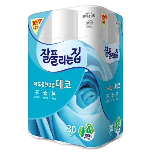  잘풀리는집 더 도톰한 천연펄프 3겹 데코 롤화장지 30m 30롤 1팩