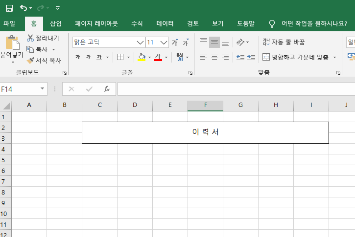  엑셀로 이력서 작성시 눈금선 없애기