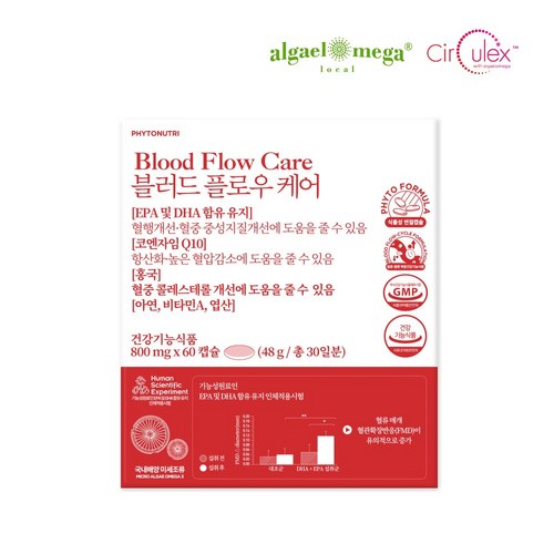  파이토뉴트리 블러드 플로우 케어 - 혈류관리 복합식품 (오메가3 홍국 코엔자임Q10 엽산), 1개, 48g 구매정보