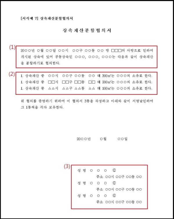 상속재산분할협의서 양식, 작성방법