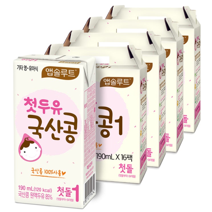  앱솔루트 첫두유 국산콩 1단계 190ml 콩맛 64개입