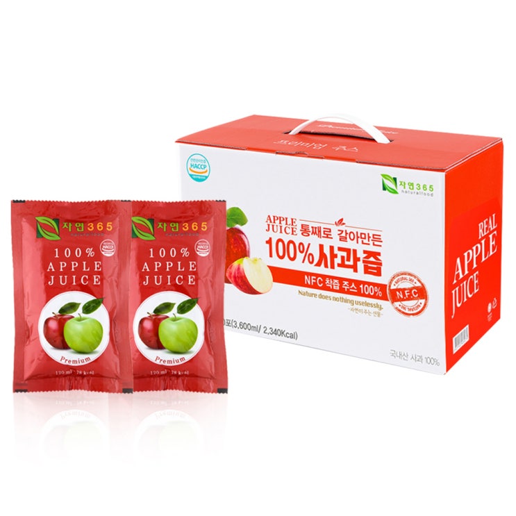  <핫딜><핫딜>가성비가 좋은 자연365 통째로 갈아만든 100% 사과즙, 120ml, 30개입 들여가세요~~