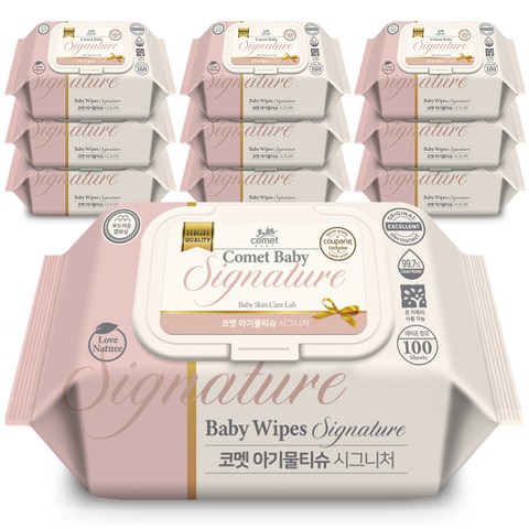  코멧 저자극 시그니처 아기 물티슈 엠보싱 캡형, 100매, 10팩