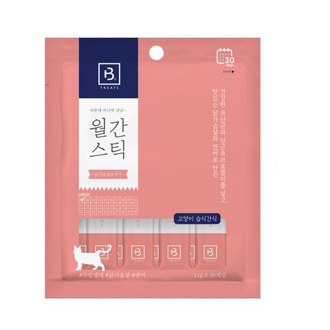  브리더랩 하루에 하나씩 월간스틱 고양이간식 닭연어 11g 30개입, 닭가슴살 + 연어 혼합맛, 30개