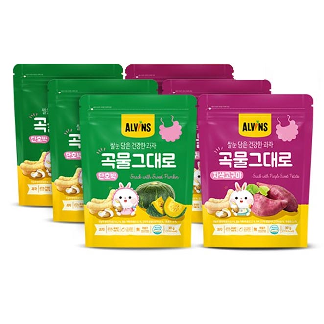  엘빈즈 쌀눈 담은 건강한 과자 곡물 그대로 6p A세트 단호박 자색고구마 1세트