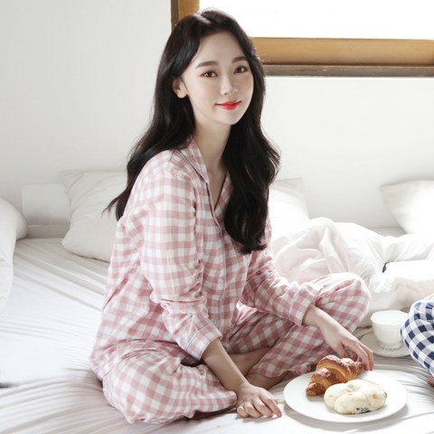  어나더디 여성용 모노 체크 긴팔잠옷