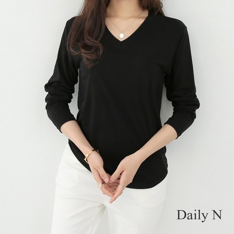  데일리앤 아이콘 브이넥 무지 긴팔 봄 티셔츠