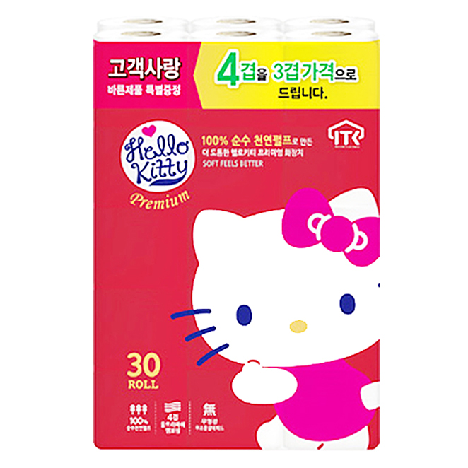 (로켓배송)헬로키티 4겹 프리미엄 30롤 1팩 화장지, 1개 추천해요 (로켓배송)헬로키티 4겹 프리미엄 30롤 1팩 화장지, 1개 추천해요